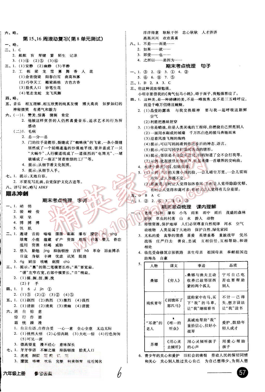 2015年同步活頁測(cè)試卷全品小復(fù)習(xí)六年級(jí)語文上冊(cè)人教版 第6頁