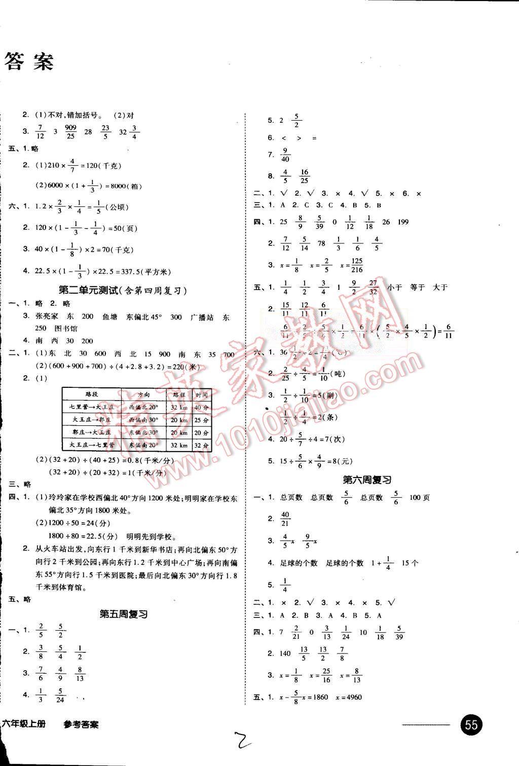 2015年同步活頁測試卷全品小復(fù)習(xí)六年級數(shù)學(xué)上冊人教版 第2頁