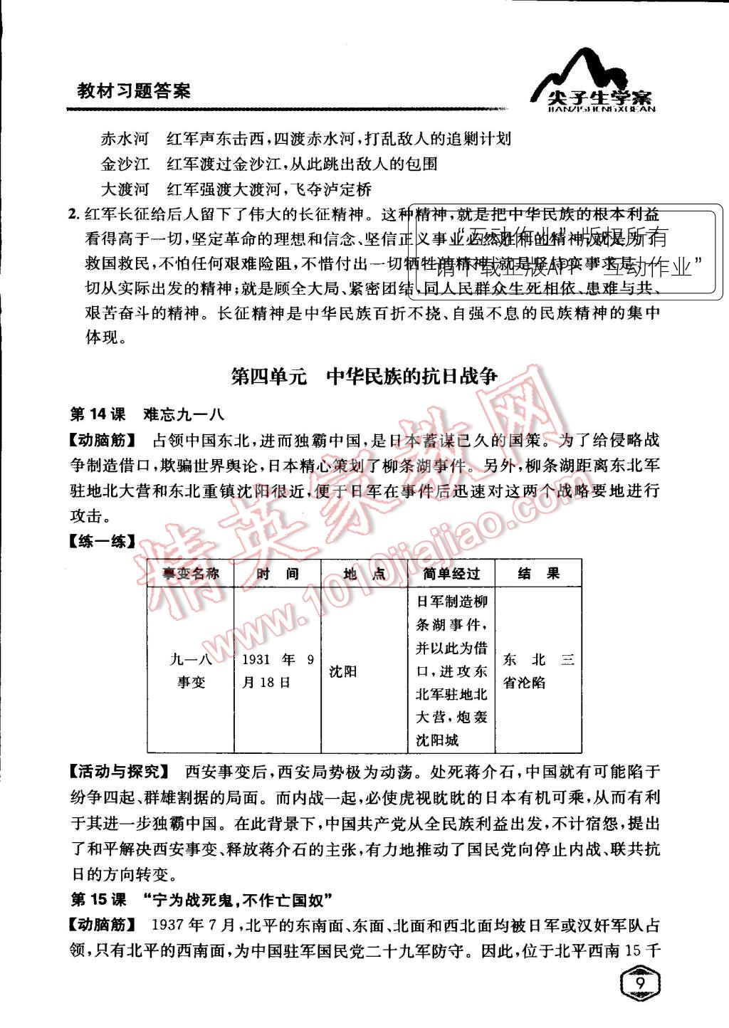 課本人教版八年級中國歷史上冊 教材參考答案第8頁