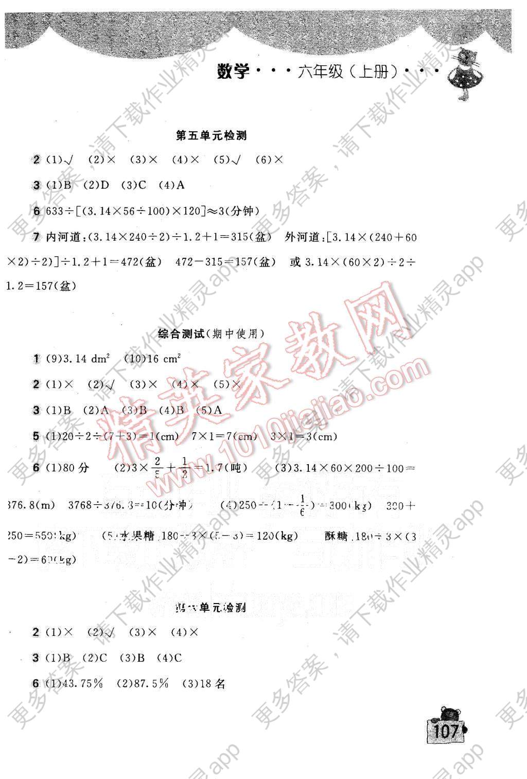 2015年新编基础训练六年级数学上册人教版安徽少年儿童出版社