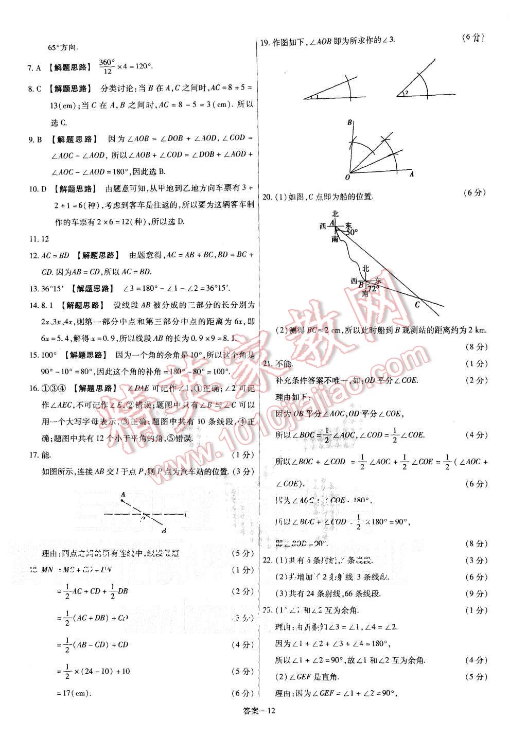 2015年金考卷活頁(yè)題選七年級(jí)數(shù)學(xué)上冊(cè)滬科版 第12頁(yè)