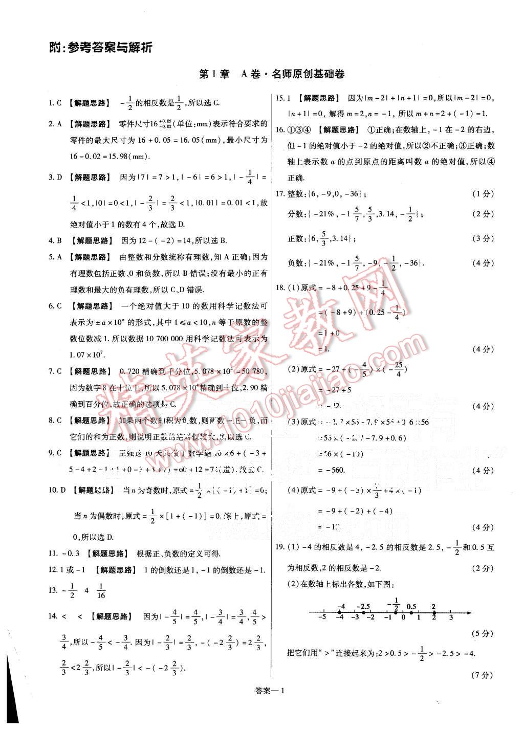 2015年金考卷活頁題選七年級(jí)數(shù)學(xué)上冊(cè)滬科版 第1頁