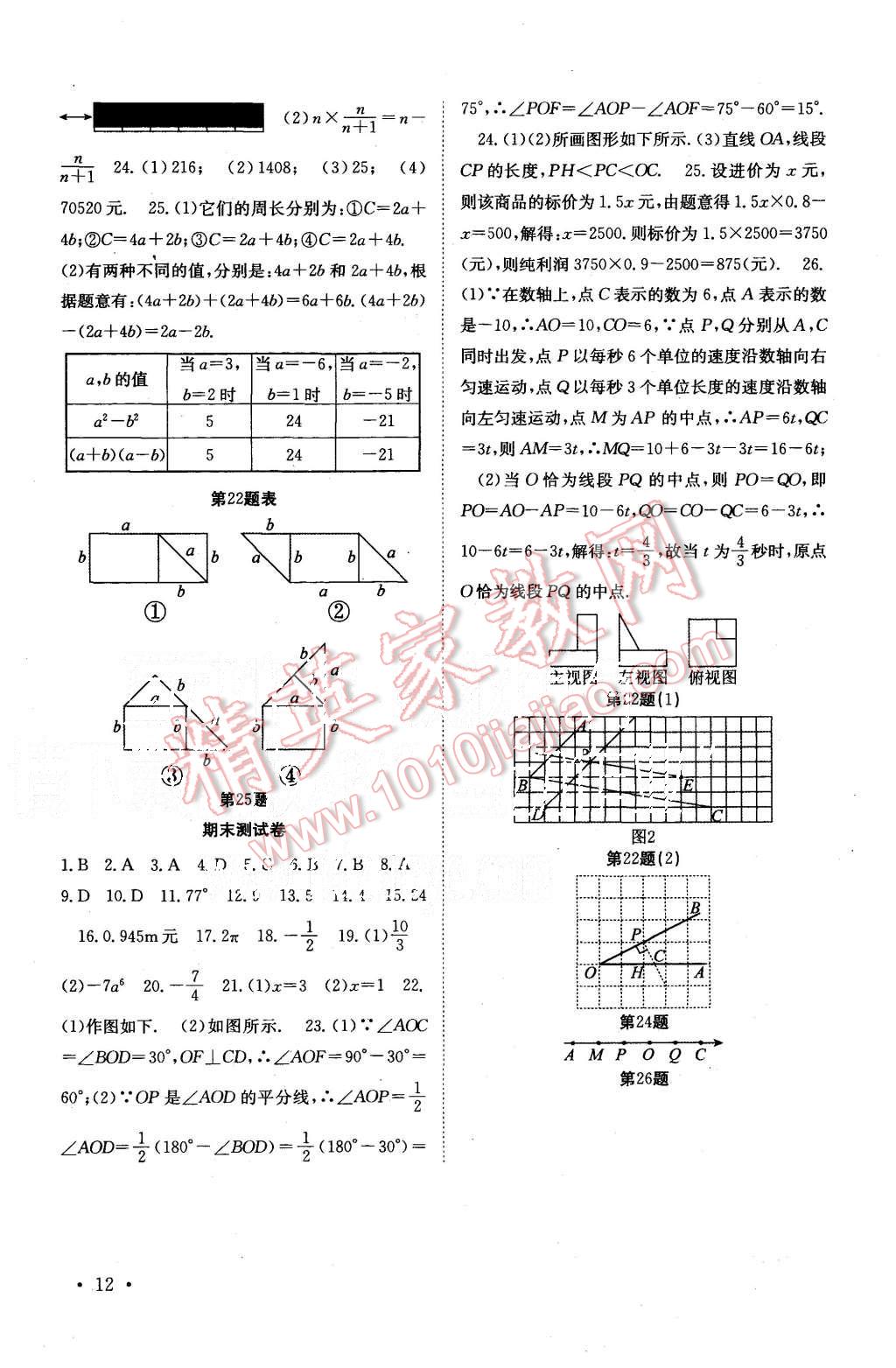 2015年基礎(chǔ)練習(xí)能力測試高效精練七年級數(shù)學(xué)上冊江蘇版 第12頁