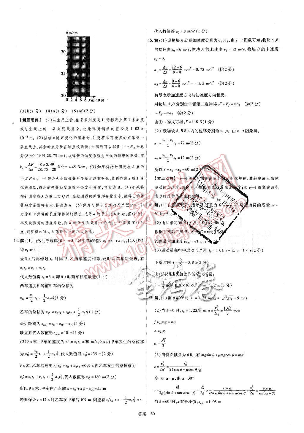 2015年金考卷活页题选高中物理必修1人教版 第30页