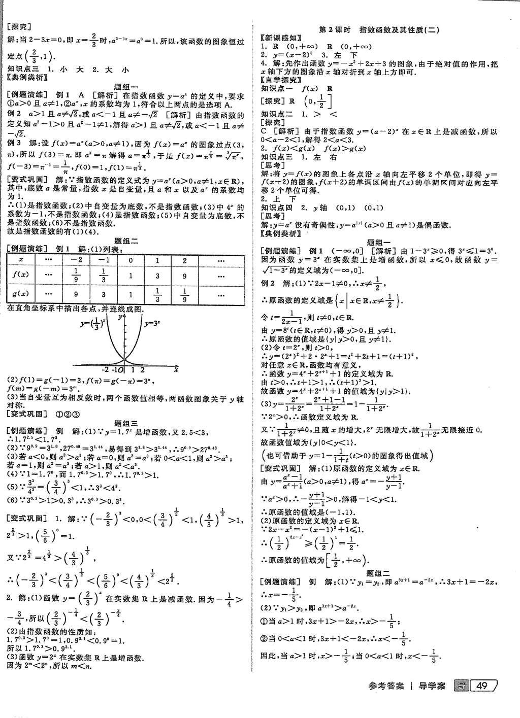 2015年全品學(xué)練考高中數(shù)學(xué)必修1人教B版 導(dǎo)學(xué)案參考答案第23頁