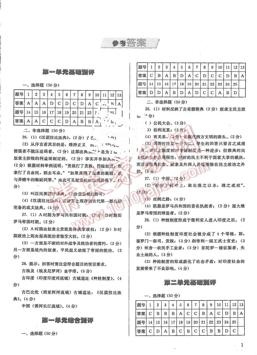 2015年人教金学典同步解析与测评九年级世界历史上册人教版 第1页