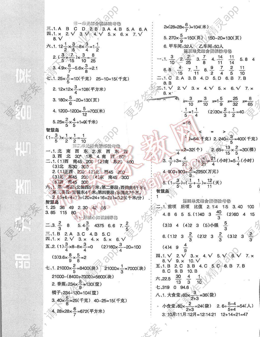 2015年金种子领航考卷六年级数学上册人教版