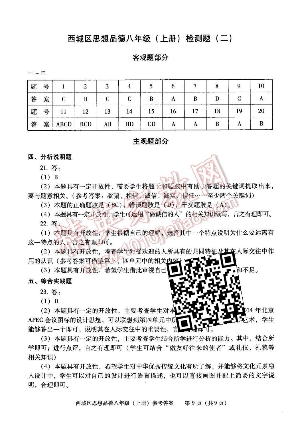 2015年學(xué)習(xí)探究診斷八年級(jí)思想品德上冊(cè) 第9頁(yè)