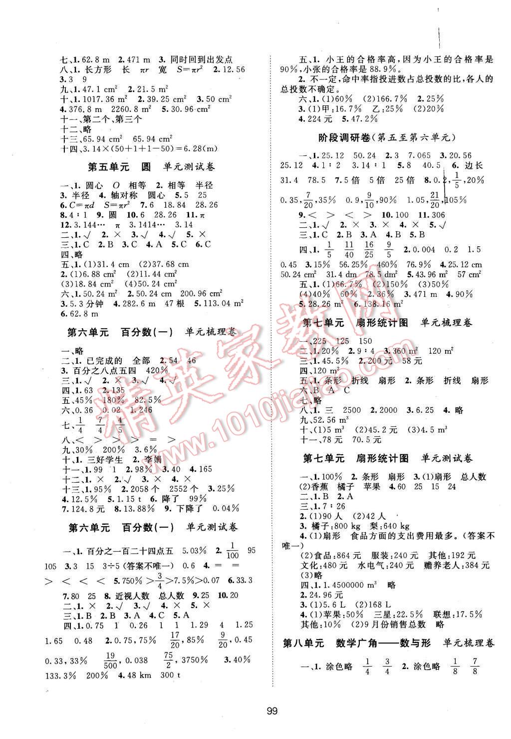 2015年新課標(biāo)單元測(cè)試卷六年級(jí)數(shù)學(xué)上冊(cè)人教版 參考答案第11頁(yè)