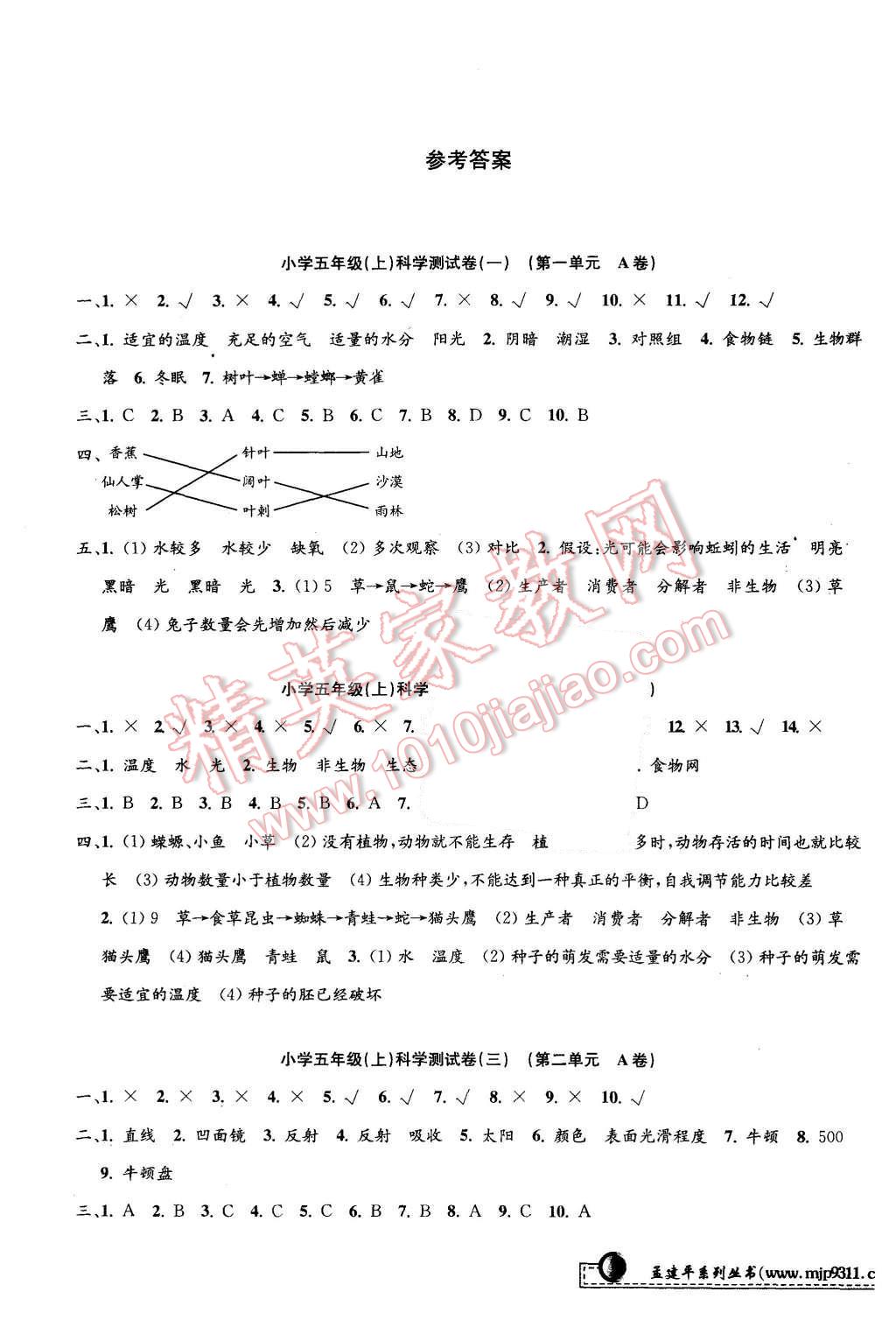 2015年孟建平小學(xué)單元測試五年級科學(xué)上冊教科版 第1頁