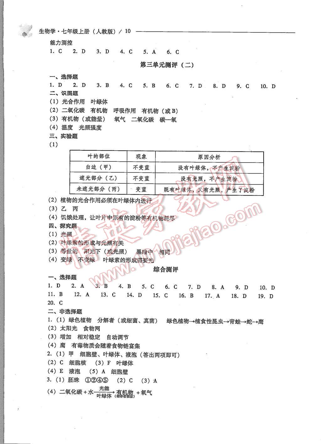 2015年新课程问题解决导学方案七年级生物学上册人教版 第10页