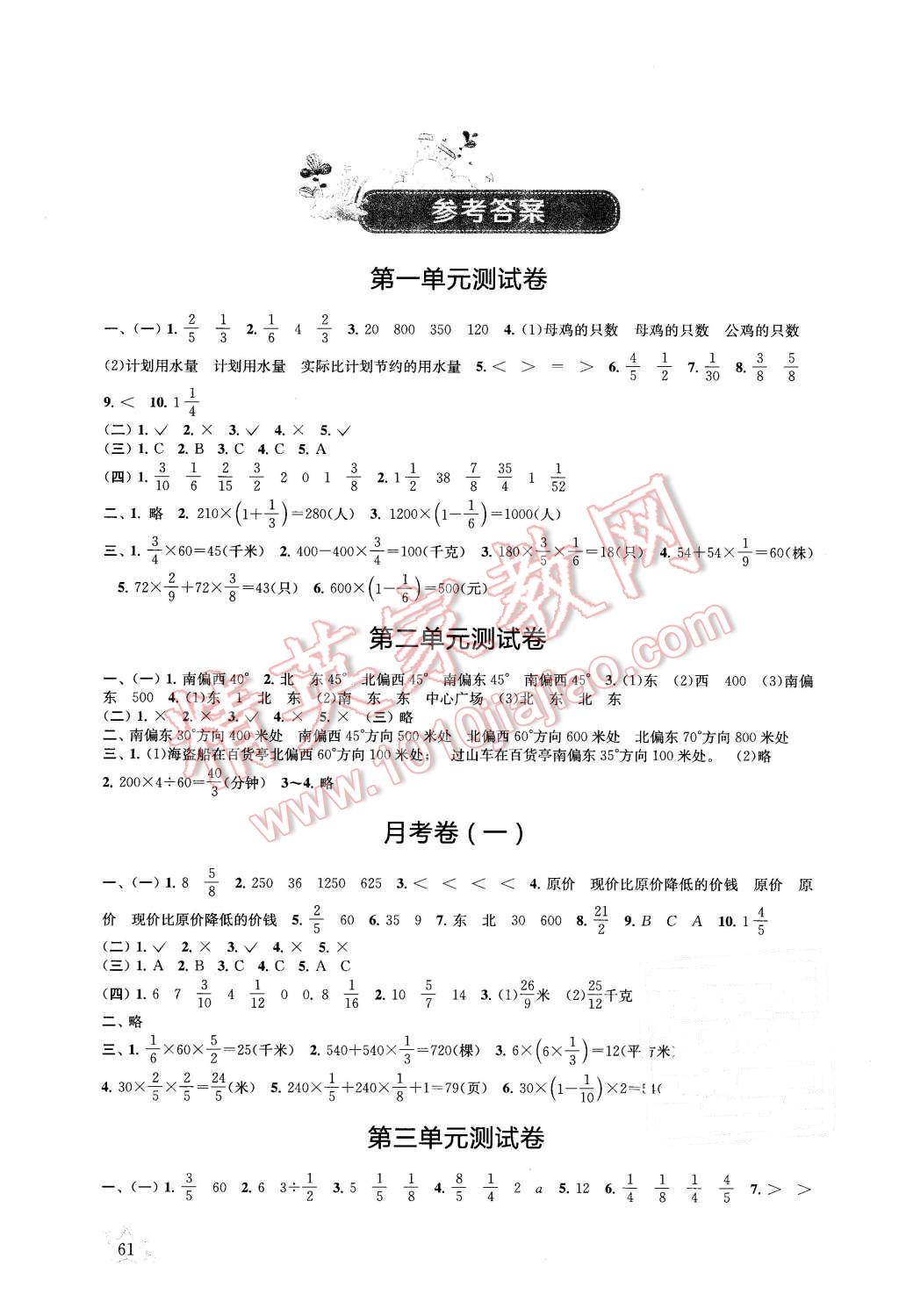 2015年能力评价小学卷单元测试六年级数学上册人教版 第1页