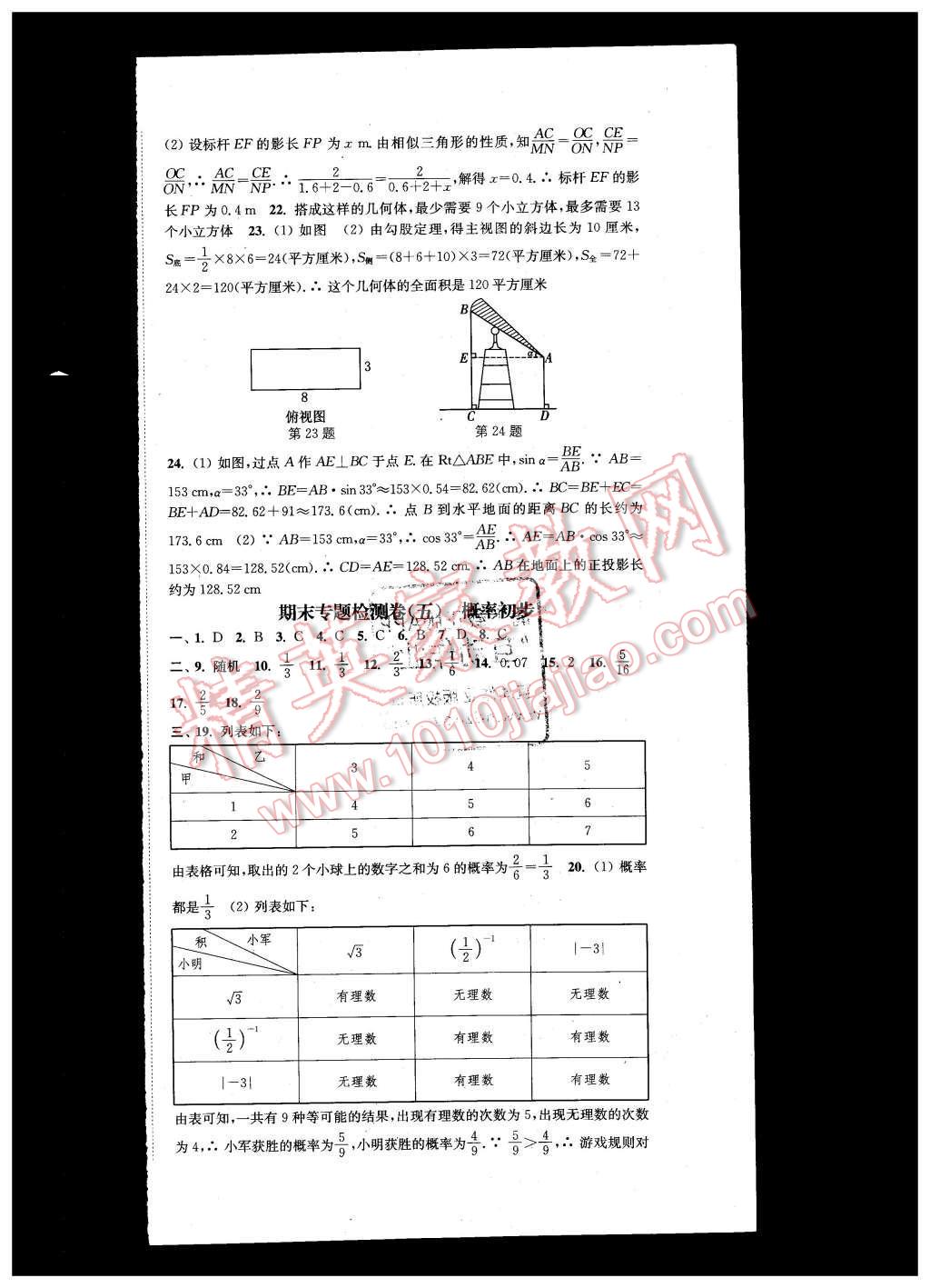 2016年通城學(xué)典活頁(yè)檢測(cè)九年級(jí)數(shù)學(xué)下冊(cè)滬科版 第21頁(yè)