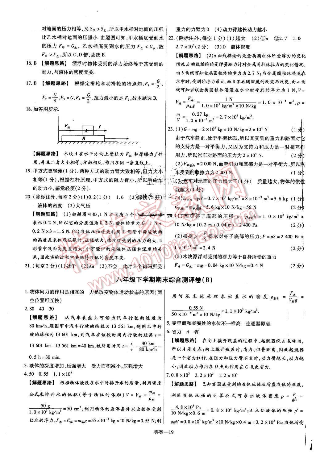 2016年金考卷活頁題選八年級物理下冊滬粵版 第19頁