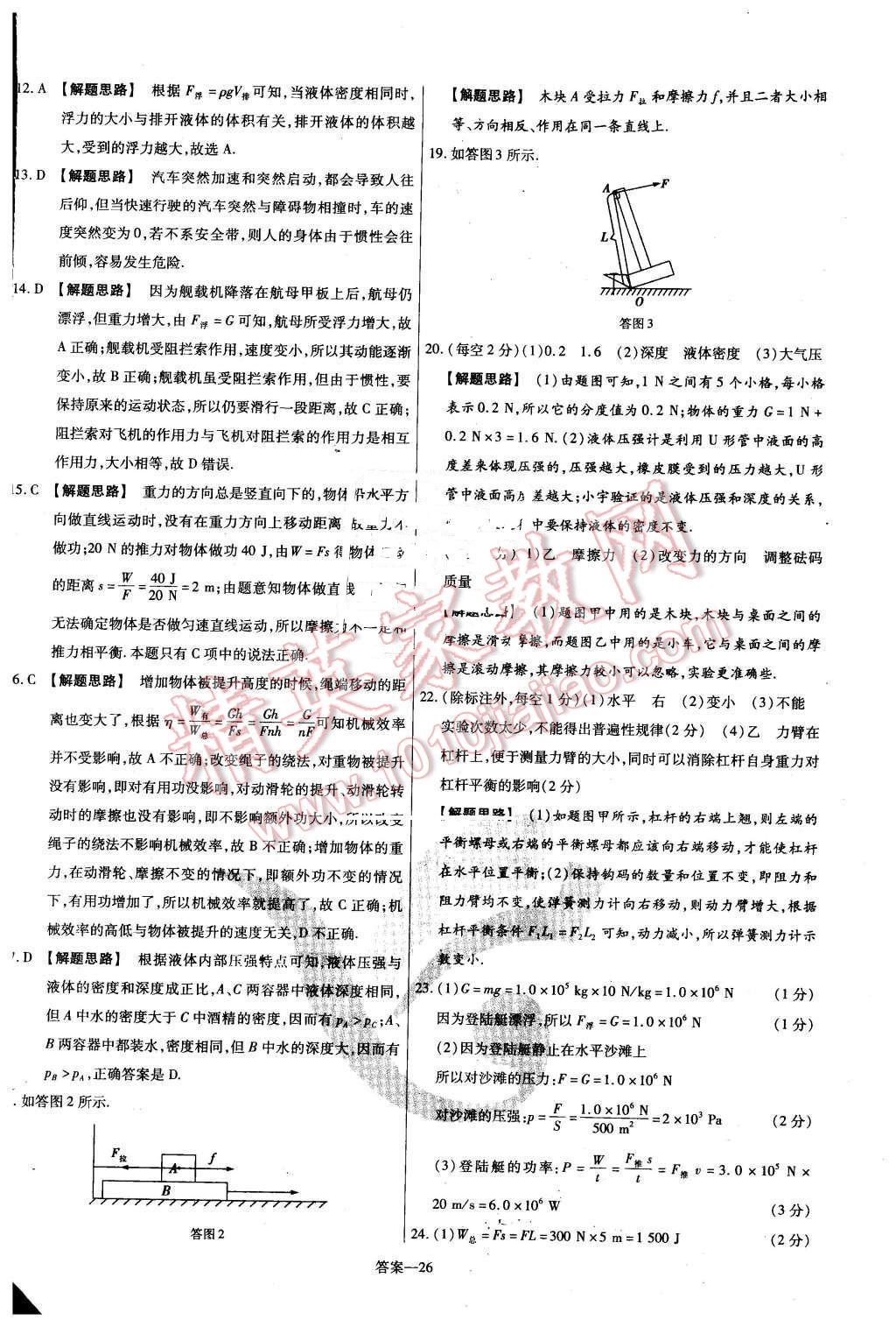 2016年金考卷活頁題選名師名題單元雙測卷八年級物理下冊人教版 第26頁