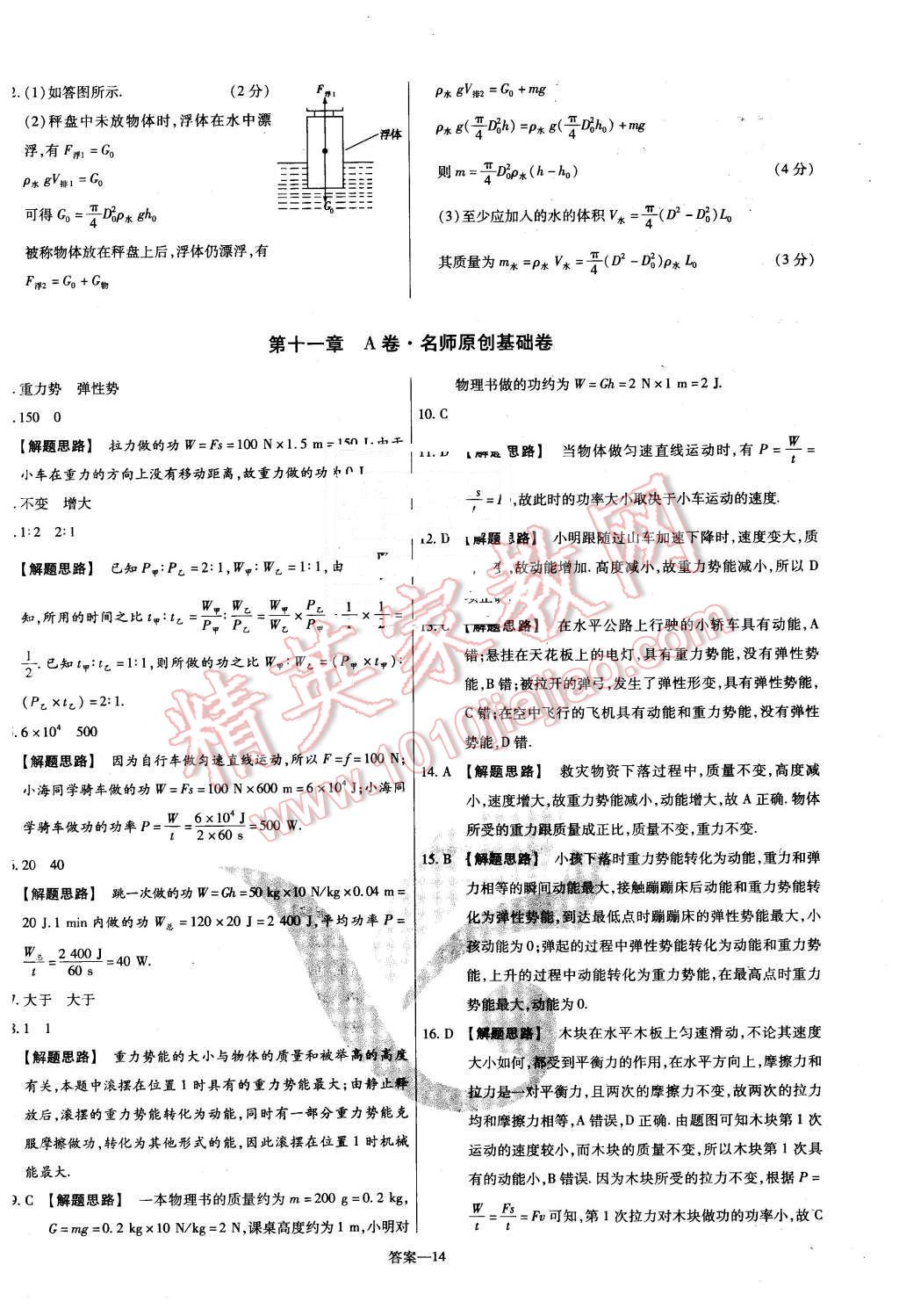 2016年金考卷活頁(yè)題選名師名題單元雙測(cè)卷八年級(jí)物理下冊(cè)人教版 第14頁(yè)