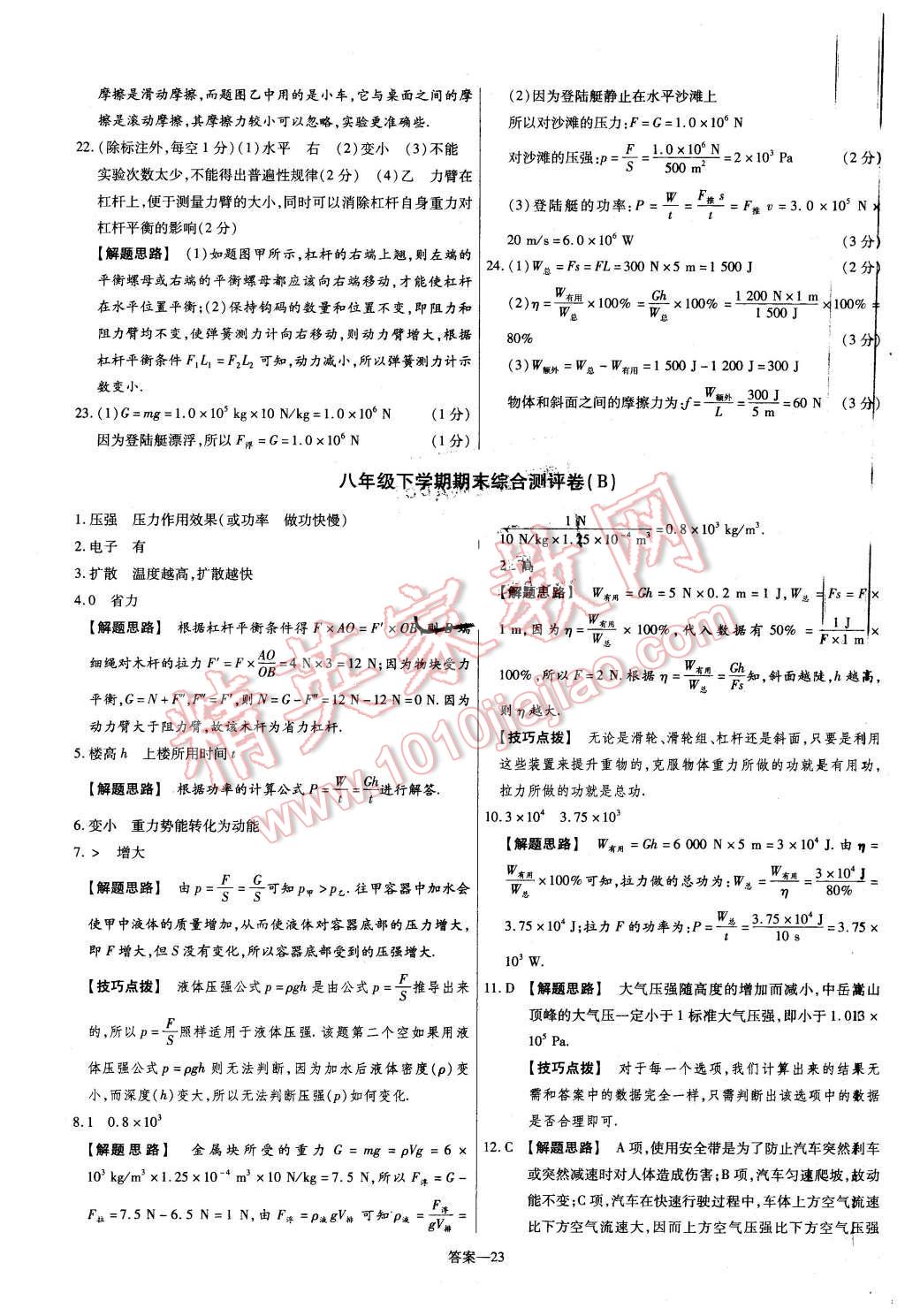 2016年金考卷活頁(yè)題選八年級(jí)物理下冊(cè)滬科版 第23頁(yè)