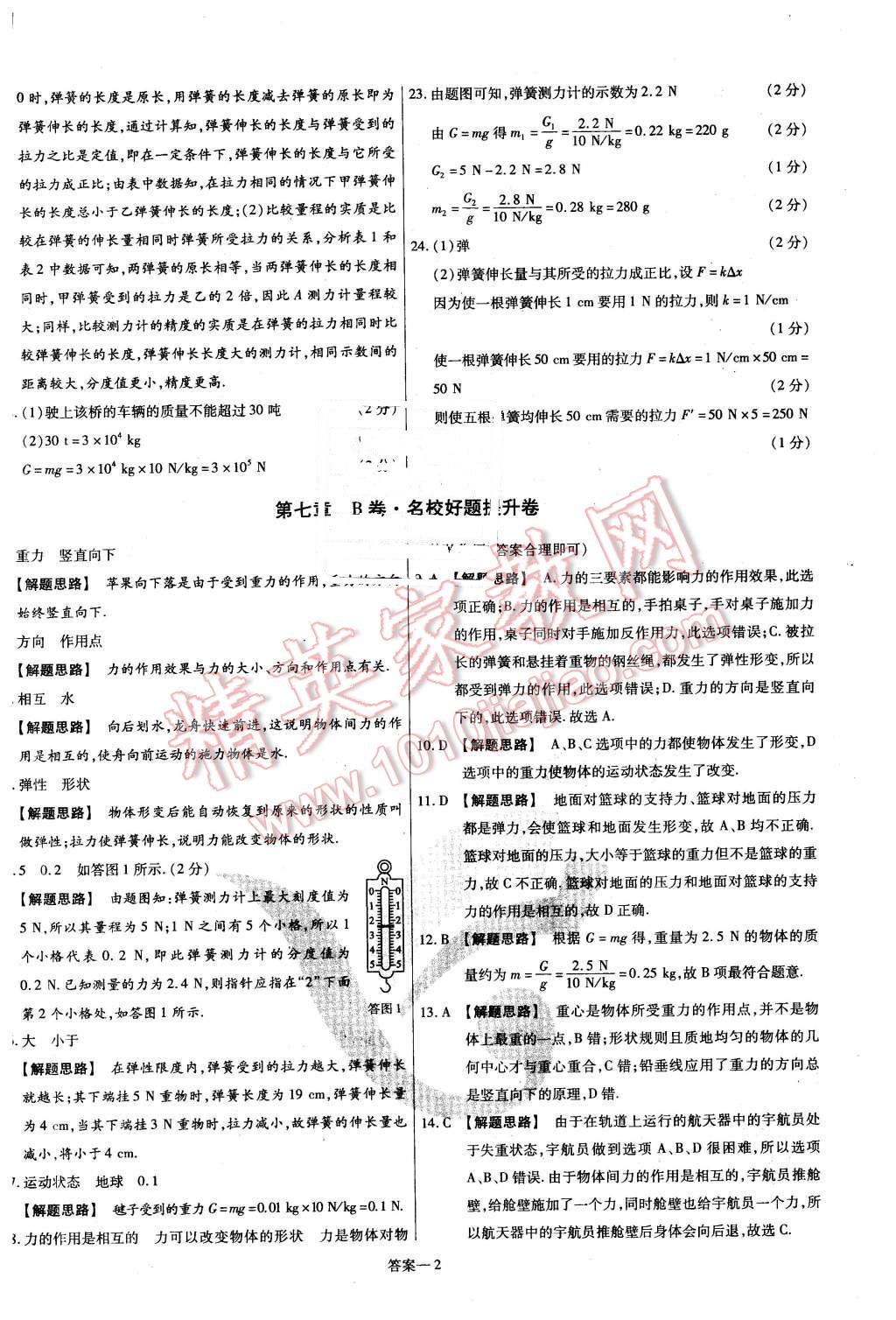 2016年金考卷活頁題選名師名題單元雙測卷八年級物理下冊人教版 第2頁