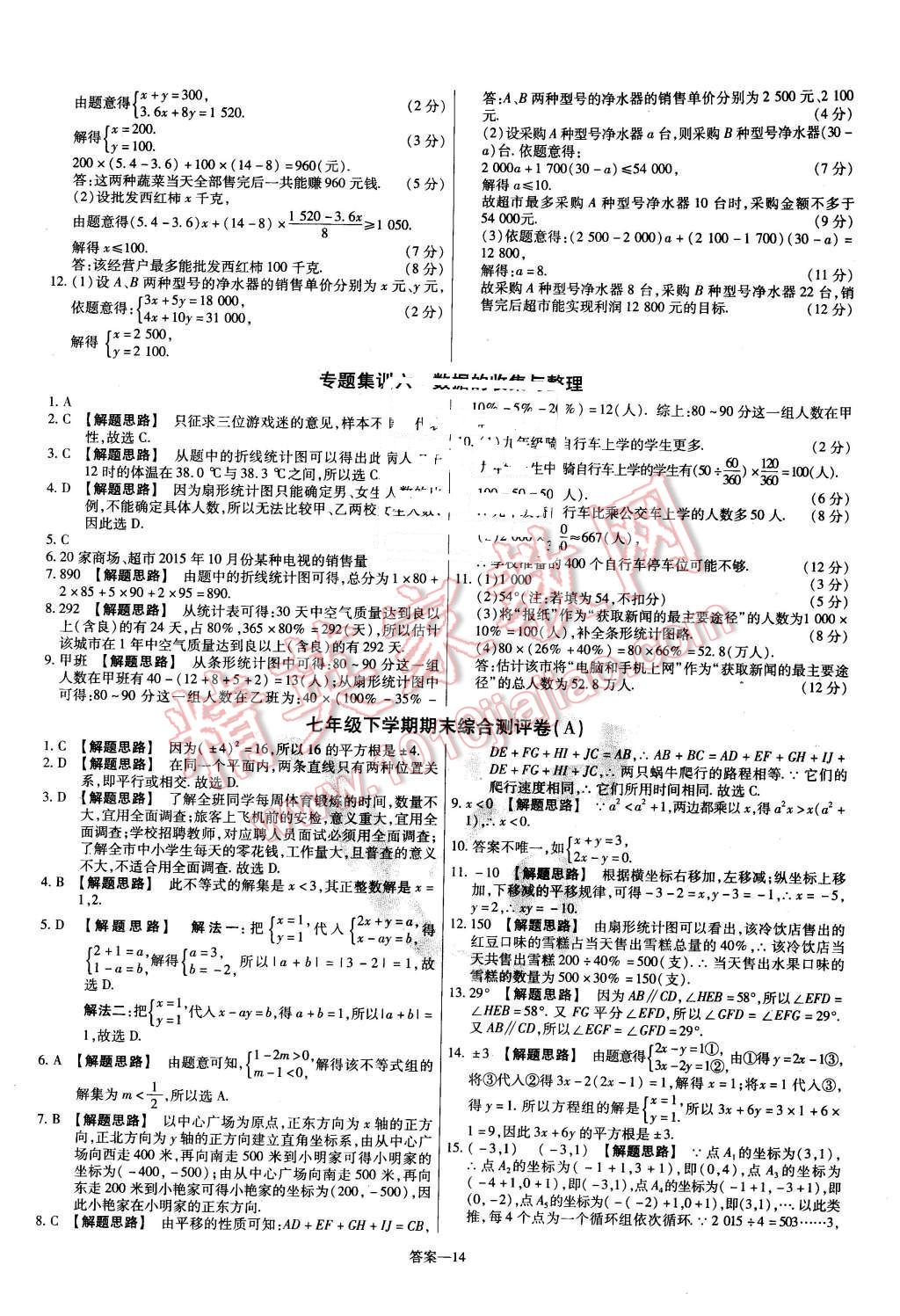 2016年金考卷活頁(yè)題選七年級(jí)數(shù)學(xué)下冊(cè)人教版 第14頁(yè)