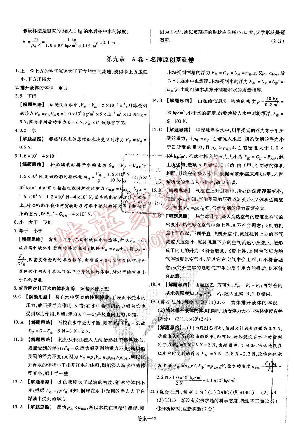 2016年金考卷活頁(yè)題選八年級(jí)物理下冊(cè)滬粵版 第12頁(yè)