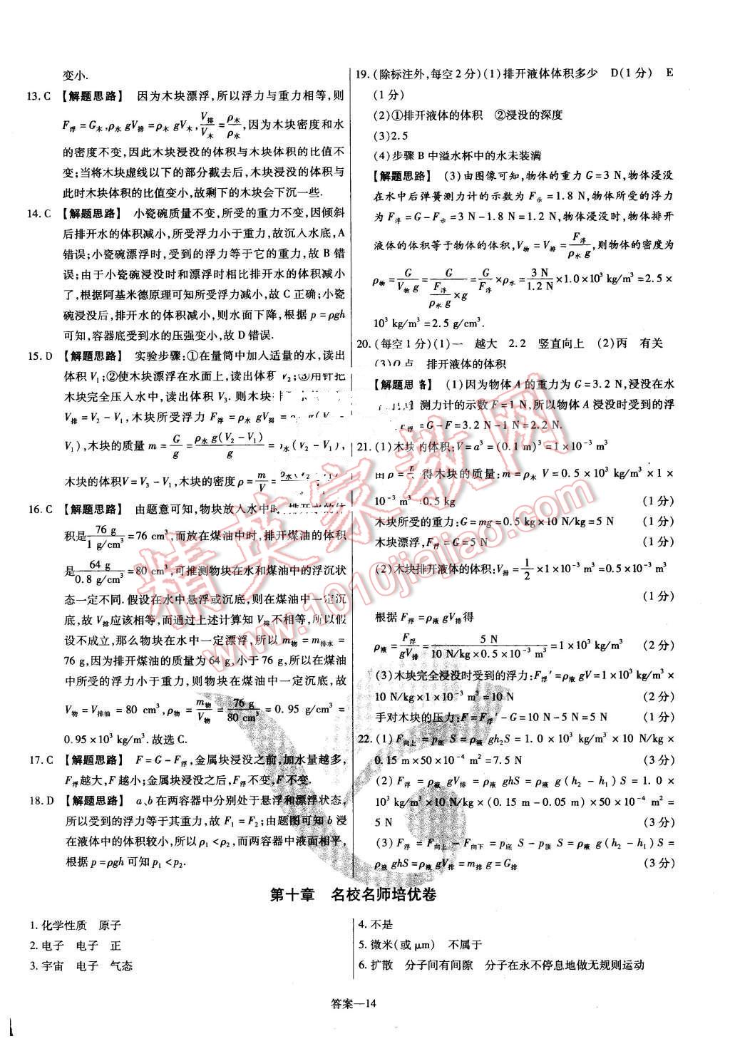 2016年金考卷活頁題選八年級物理下冊滬粵版 第14頁