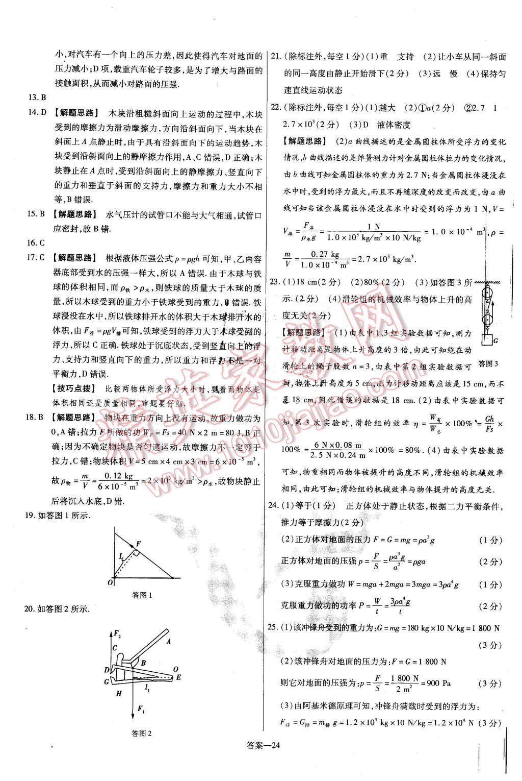 2016年金考卷活頁(yè)題選八年級(jí)物理下冊(cè)滬科版 第24頁(yè)