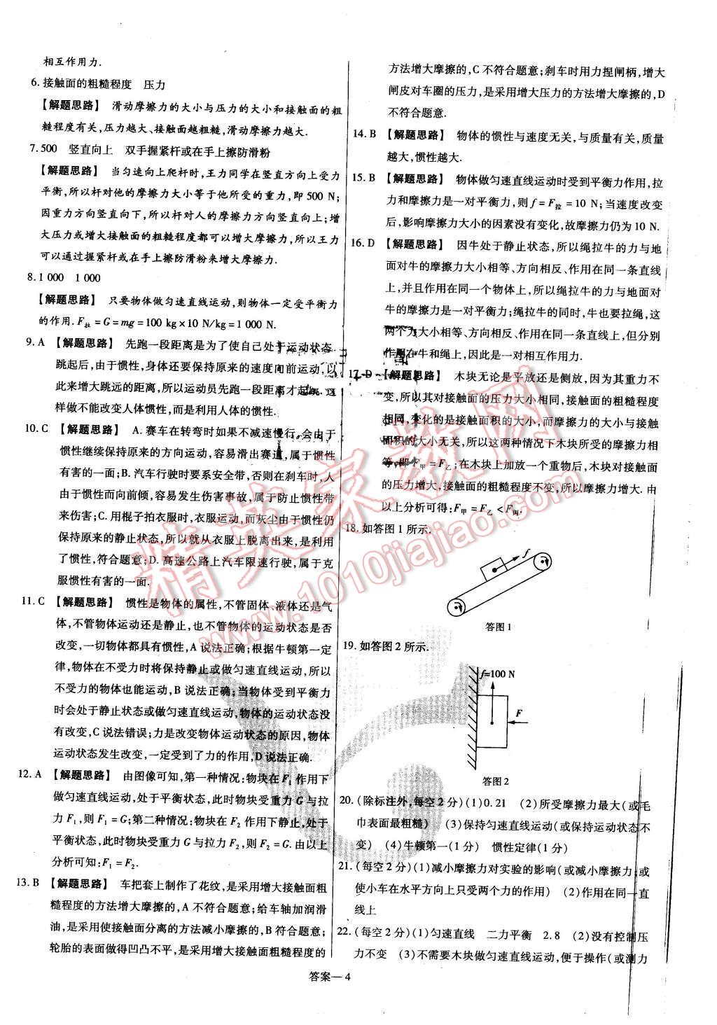 2016年金考卷活頁(yè)題選名師名題單元雙測(cè)卷八年級(jí)物理下冊(cè)人教版 第4頁(yè)