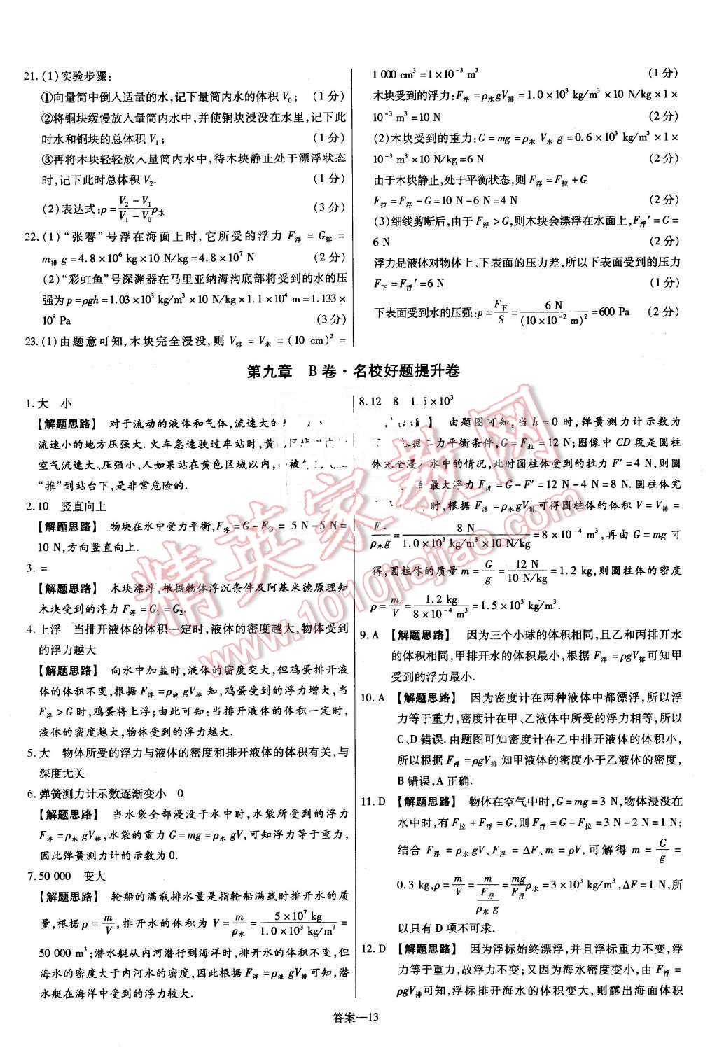 2016年金考卷活頁題選八年級(jí)物理下冊(cè)滬粵版 第13頁