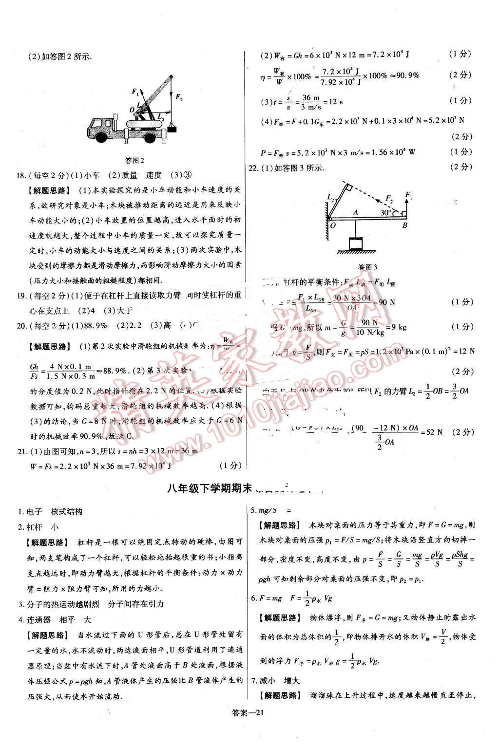 2016年金考卷活頁題選八年級物理下冊滬科版 第21頁