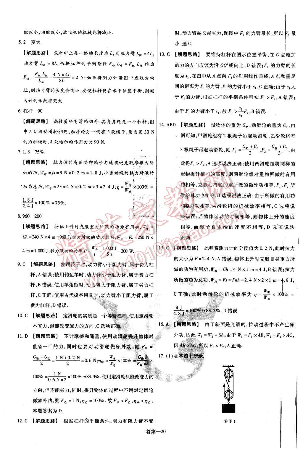 2016年金考卷活頁題選八年級物理下冊滬科版 第20頁