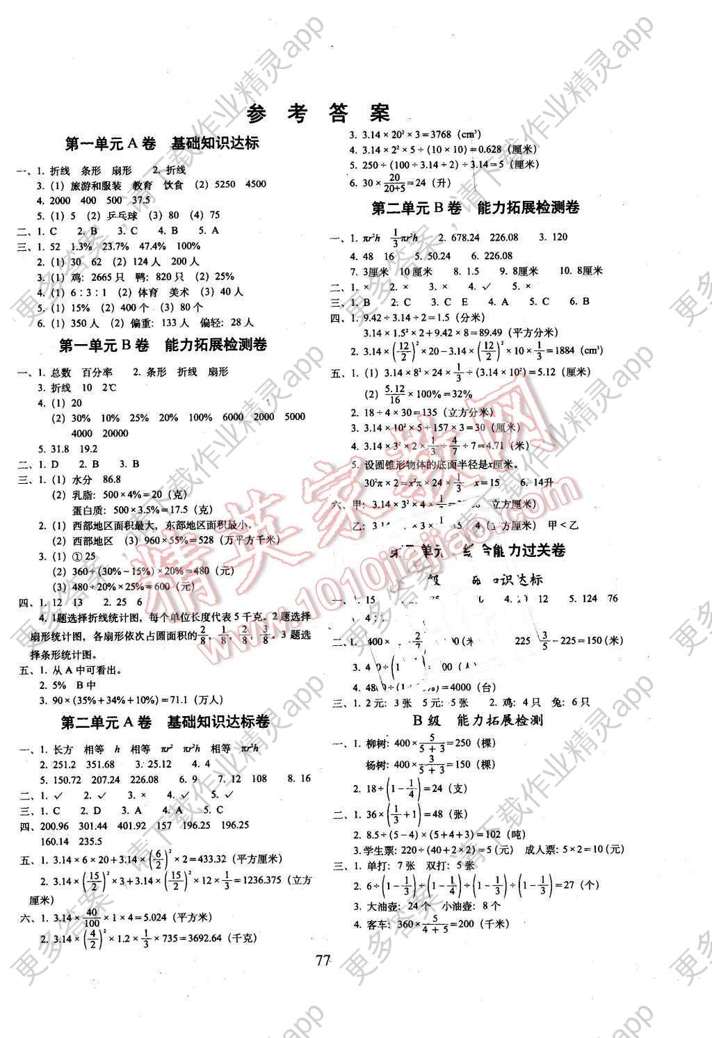 2016年单元全能练考卷小学数学六年级下册苏