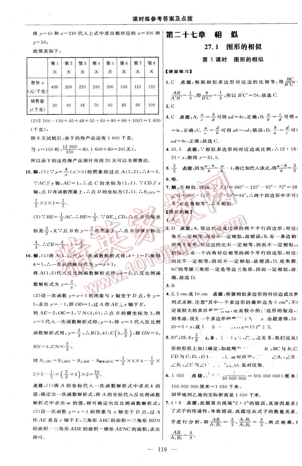 2016年點(diǎn)撥訓(xùn)練九年級數(shù)學(xué)下冊人教版 第21頁