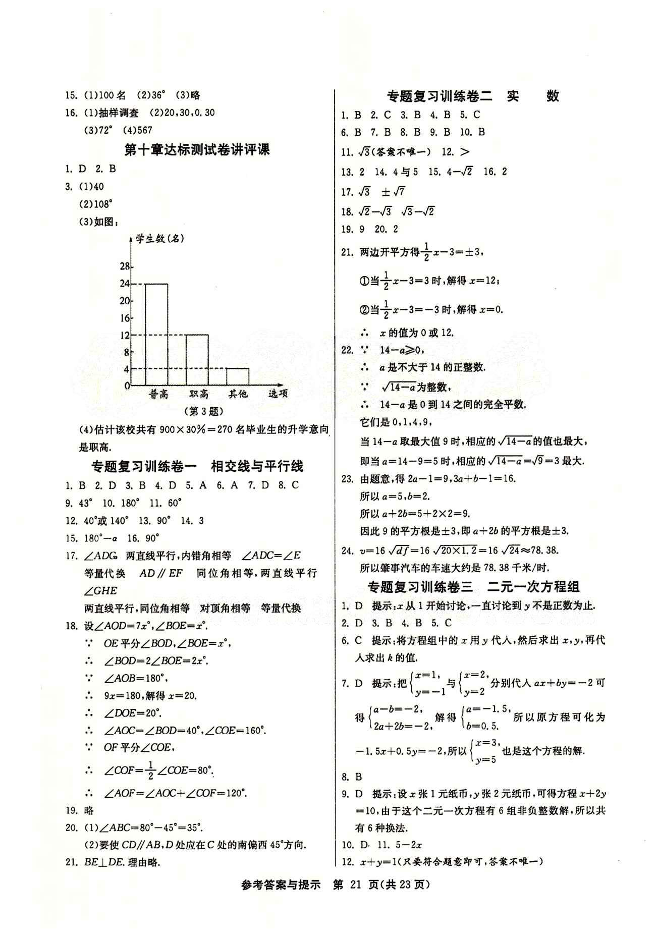 2015春 課時(shí)訓(xùn)練 課時(shí)作業(yè)+單元試卷七年級(jí)下數(shù)學(xué)江蘇人民出版社 專題復(fù)習(xí)訓(xùn)練卷 [1]