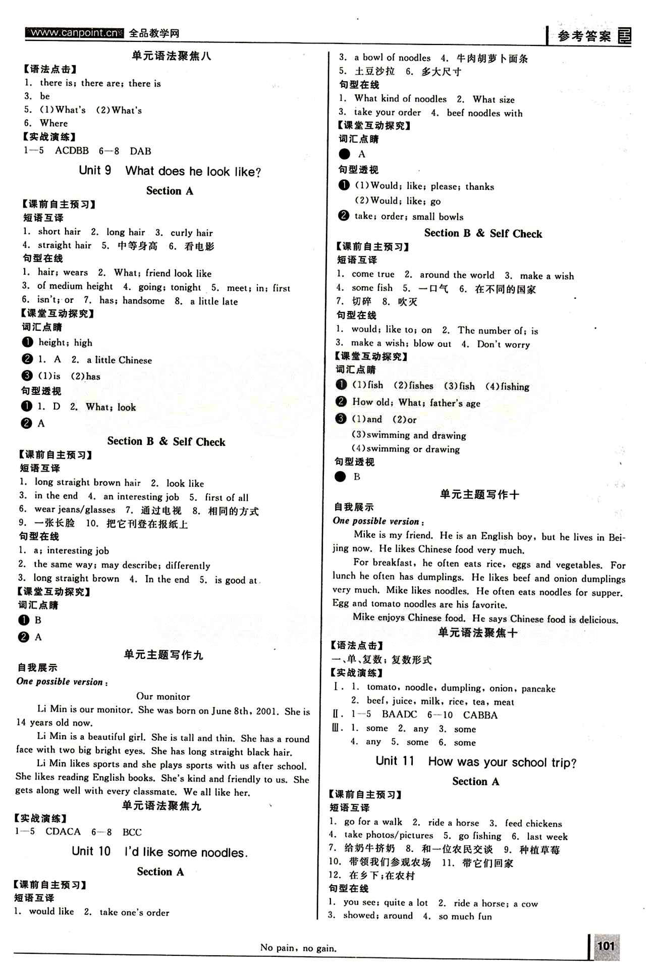 2015年全品學(xué)練考七年級(jí)英語(yǔ)下冊(cè)人教版 聽課手冊(cè) [5]