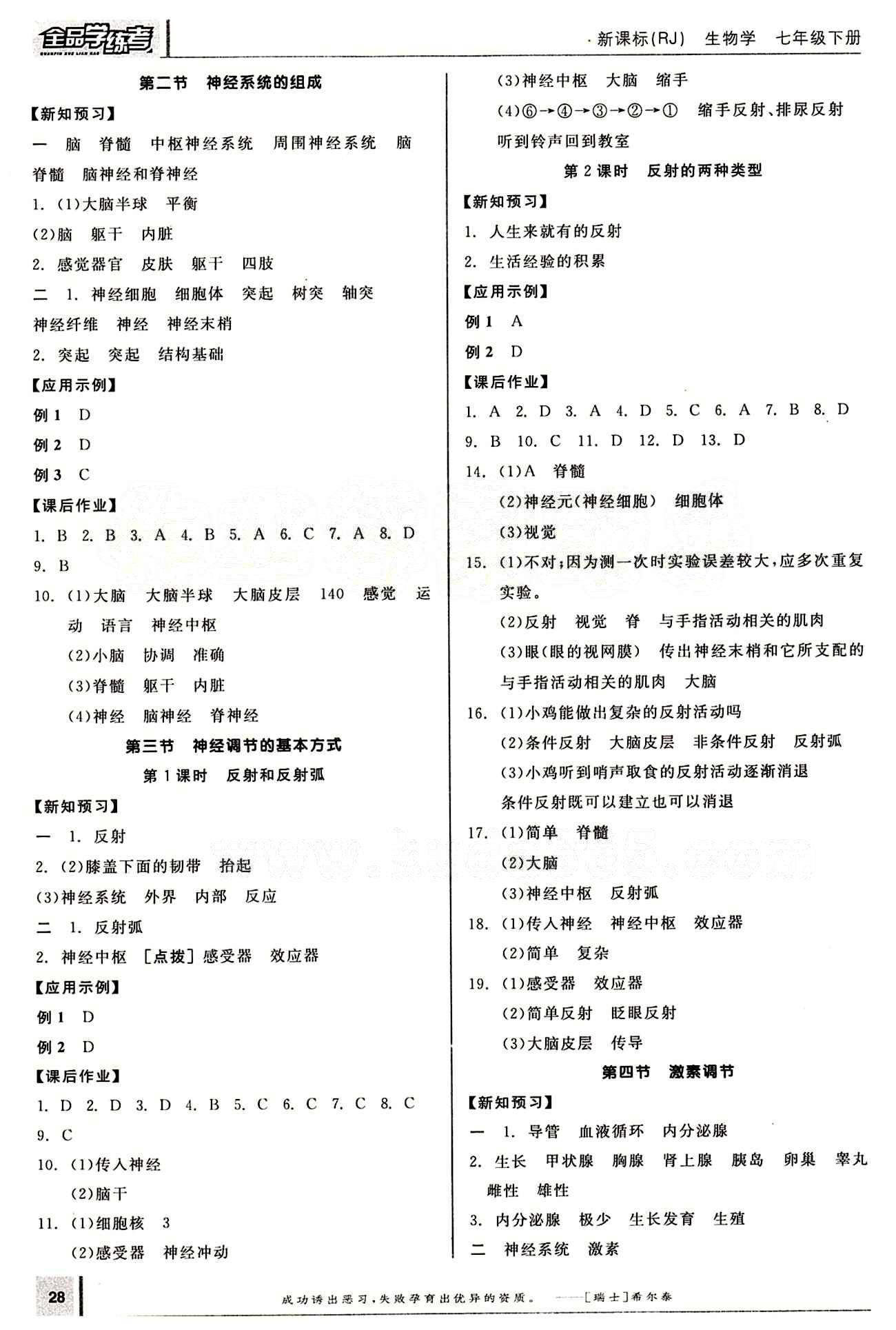 2015年全品學練考七年級生物下冊人教版 第六章 人體生命活動的調節(jié) [2]