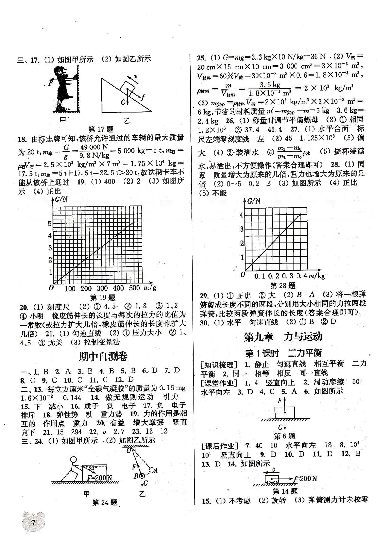 2015年通城學(xué)典課時作業(yè)本八年級物理下冊蘇科版 第八章、期中自測卷 [3]