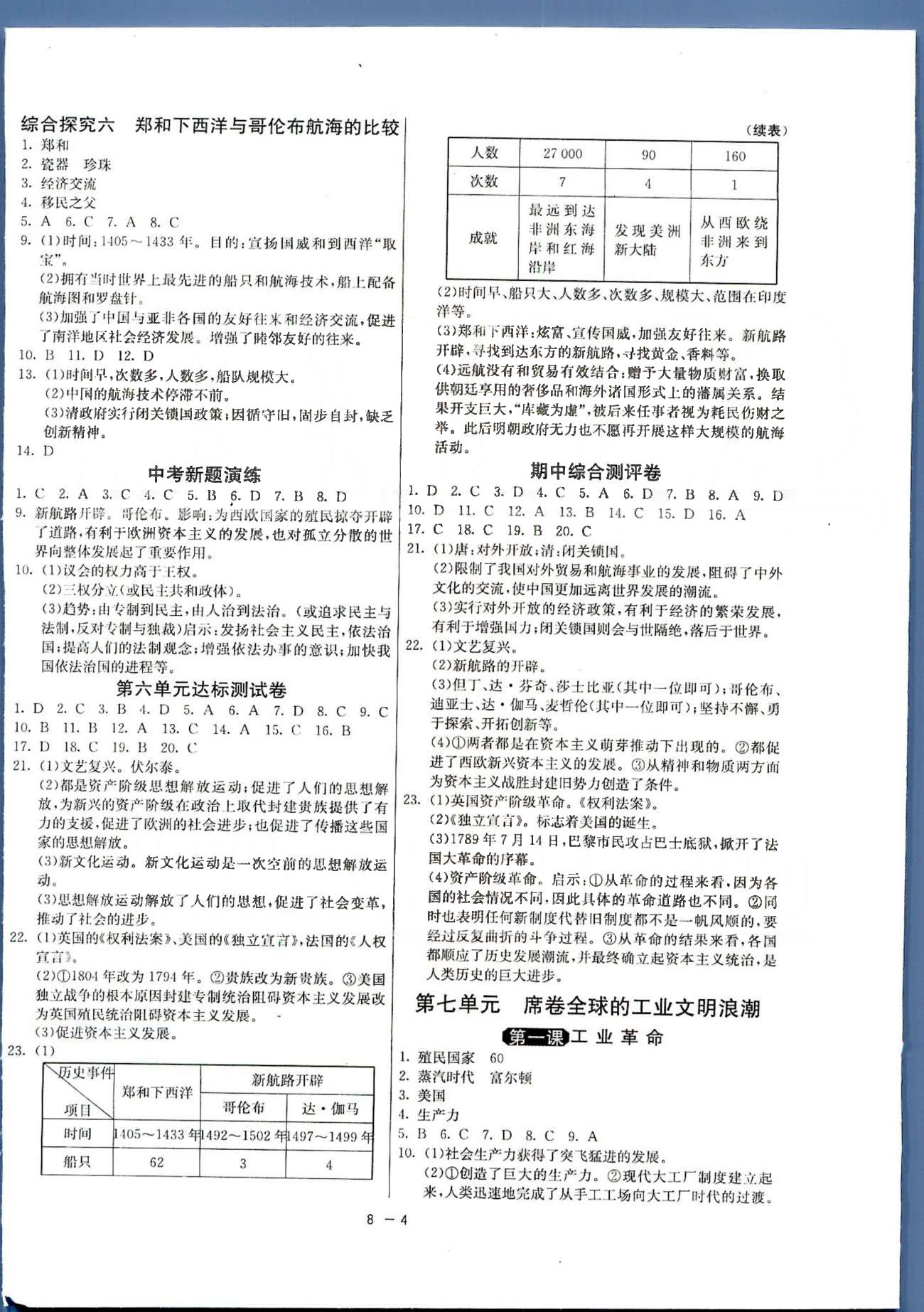 1課3練單元達標測試八年級下歷史中國少年兒童出版社 或 江蘇人民出版社 第7-8單元 [1]