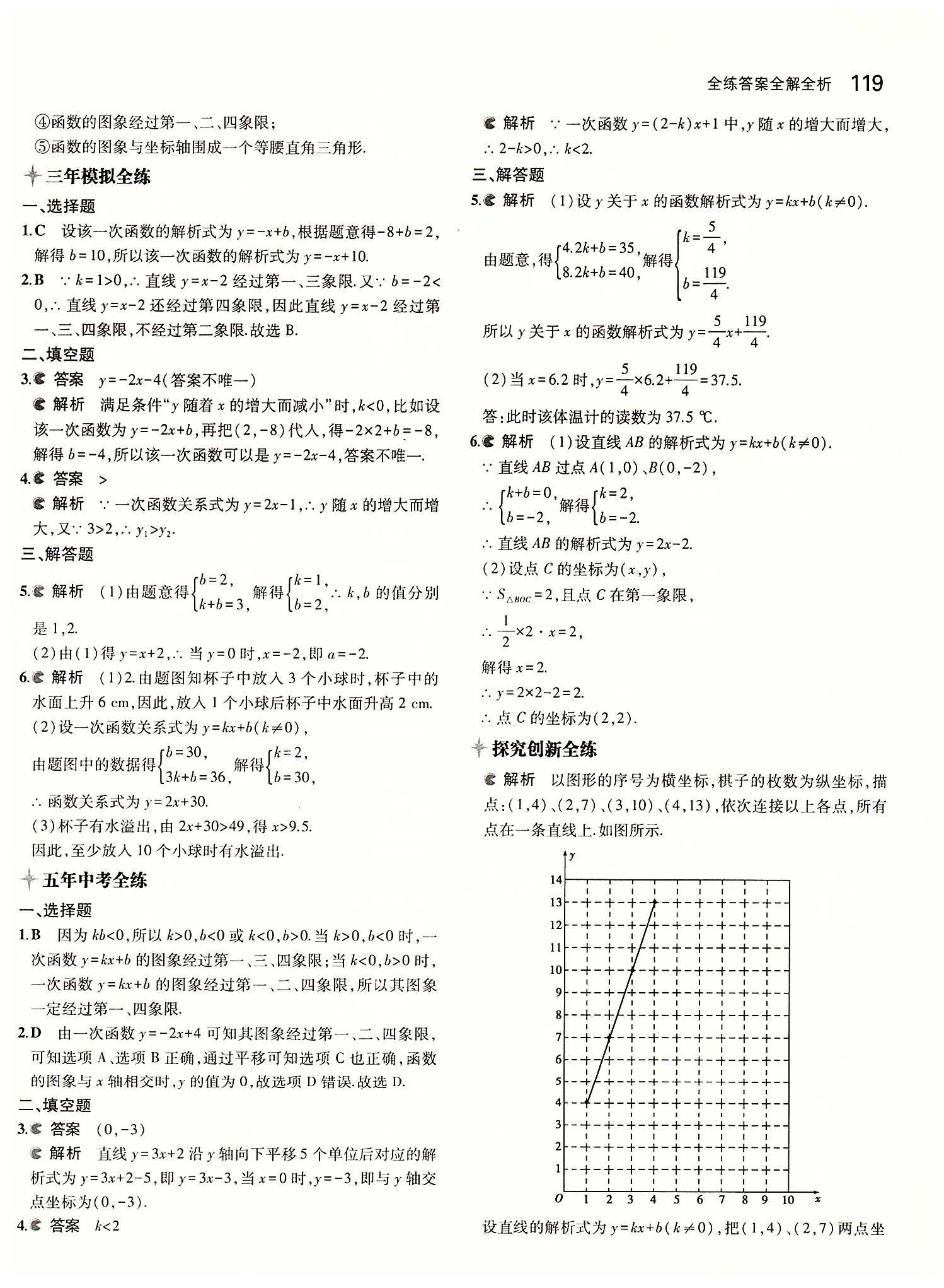 2015年5年中考3年模拟初中数学八年级下册人教版 第十九章　一次函数 [5]