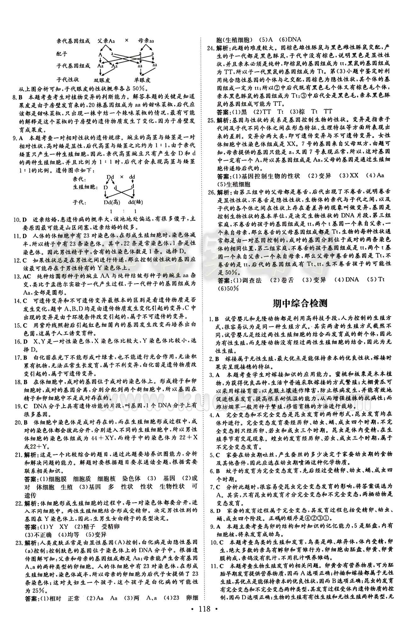 2015 初中同步學(xué)習(xí) 導(dǎo)與練 導(dǎo)學(xué)探究案八年級下生物四川大學(xué)出版社 檢測試卷答案 [2]