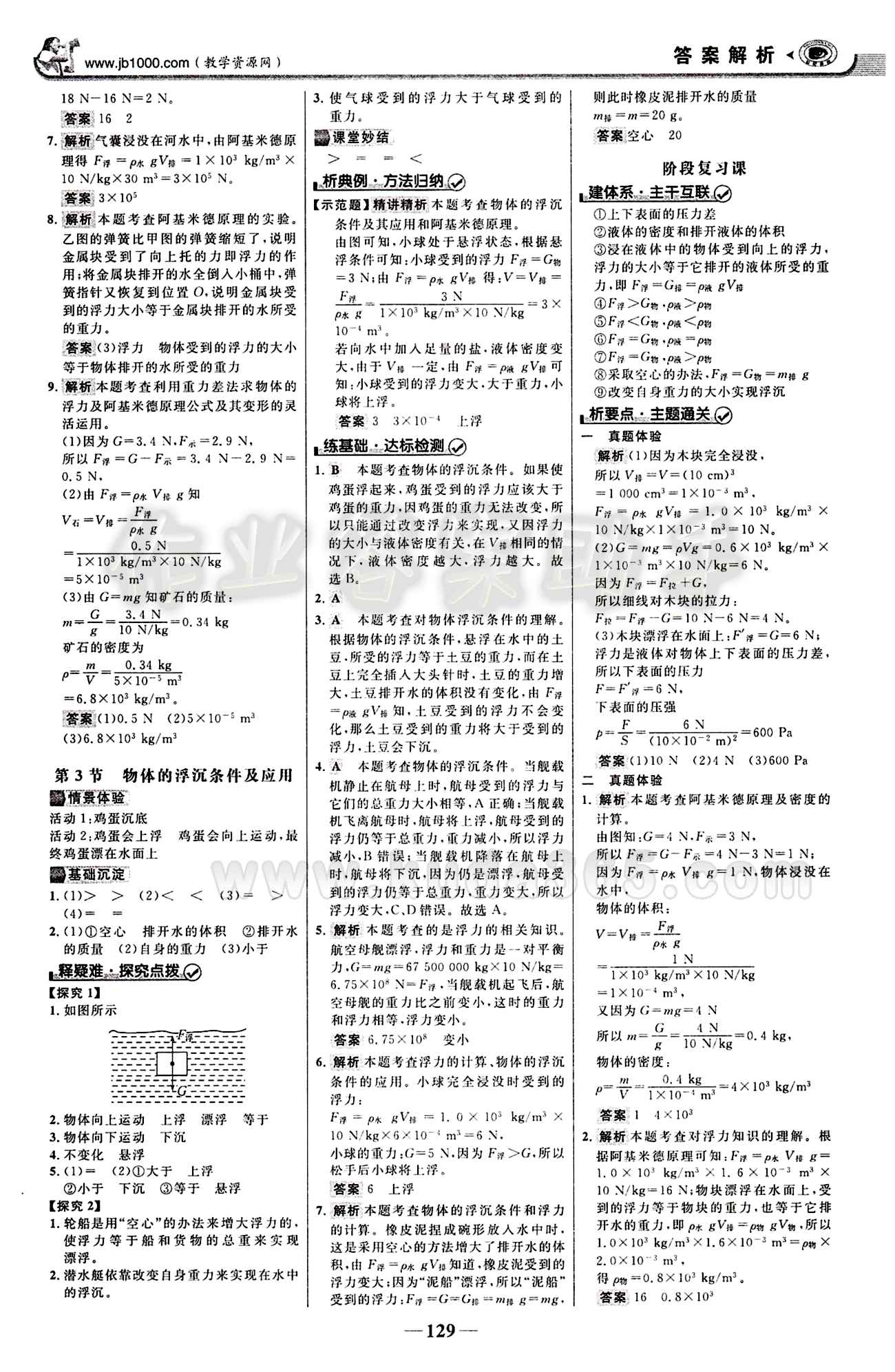 2015最新版 世紀金榜 金榜學案八年級下物理浙江科學技術出版社 第十章　浮力 [3]