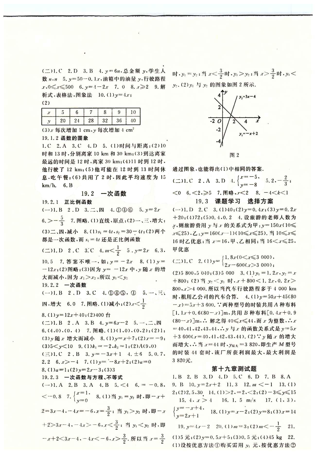 数学作业本八年级下江西教育出版社 第十九章　一次函数 [2]