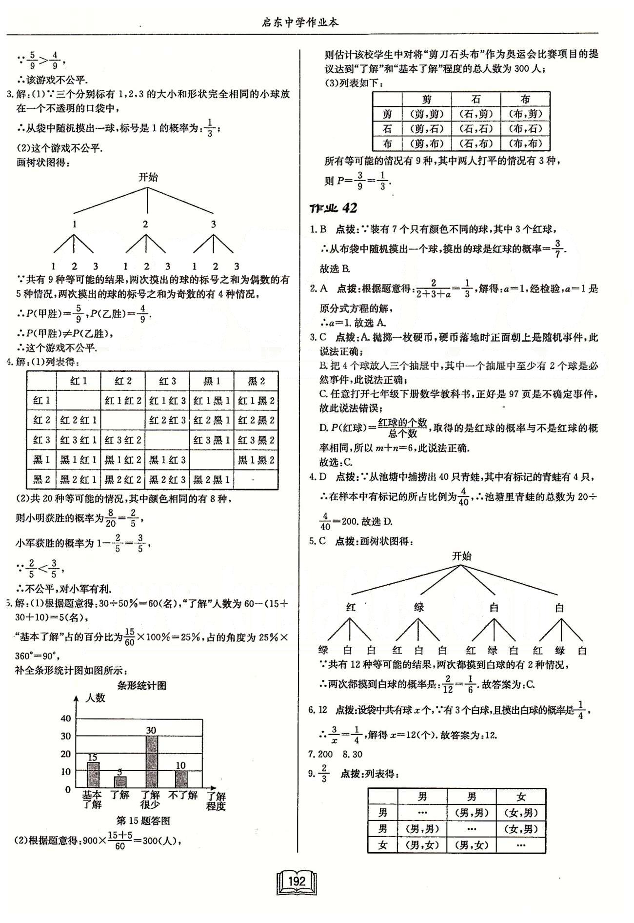 啟東系列同步篇啟東中學(xué)作業(yè)本  蘇教版九年級下數(shù)學(xué)龍門書局 第八章 統(tǒng)計和概率的簡單應(yīng)用 作業(yè)37-作業(yè)43 [7]