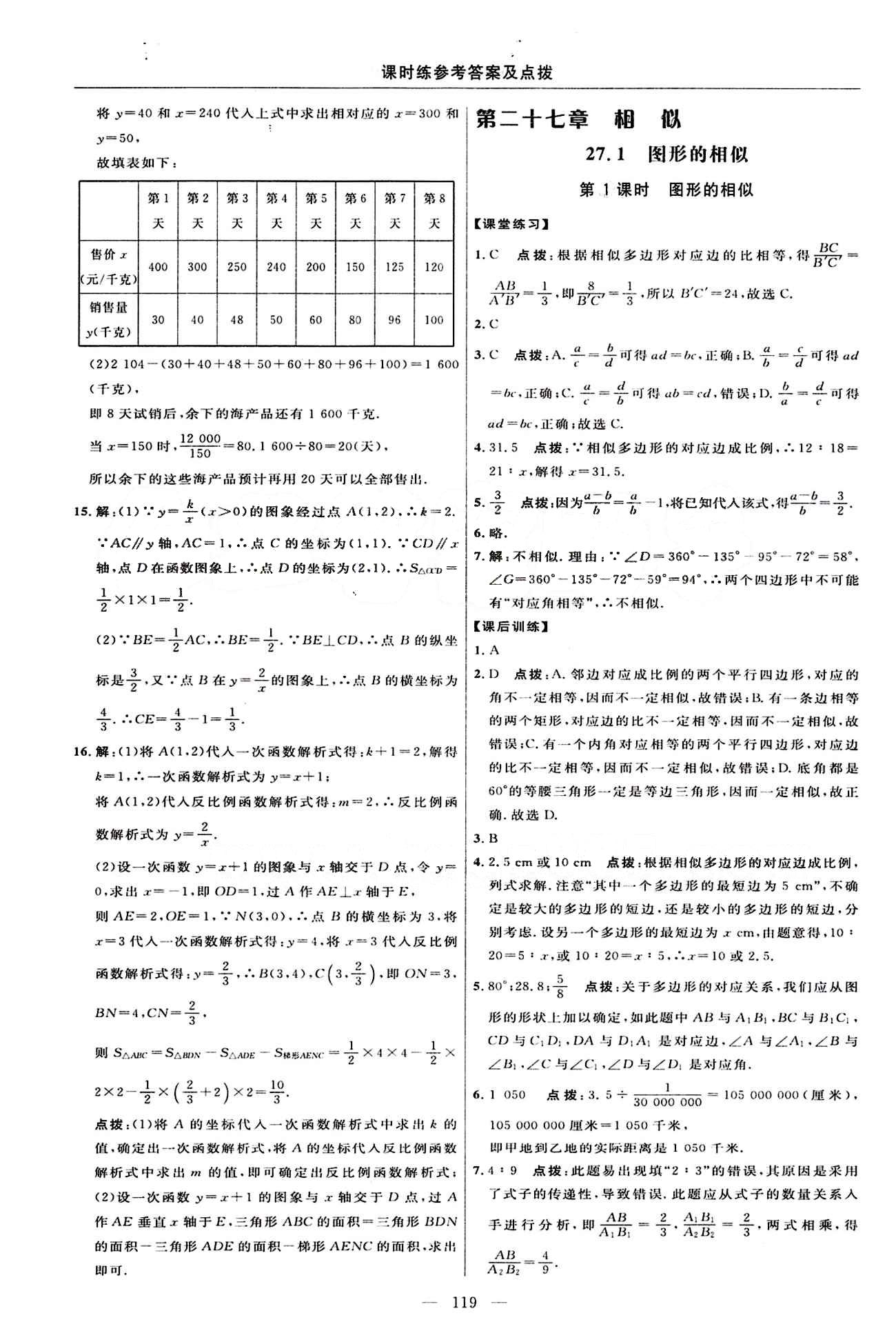 2015年點撥訓練九年級數學下冊人教版 課時練答案與點撥 [8]