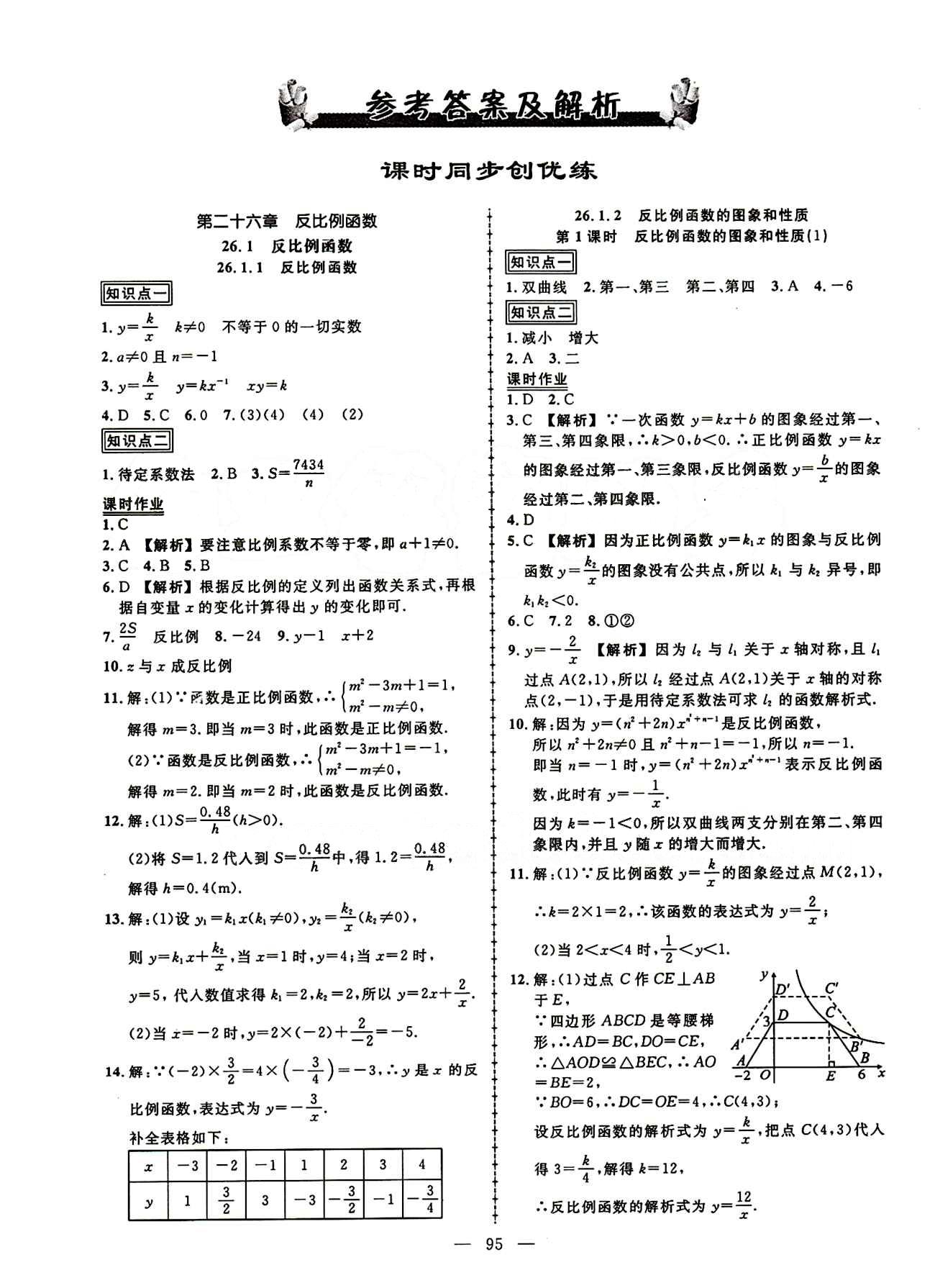 2015創(chuàng)優(yōu)作業(yè) 導(dǎo)學(xué)練九年級(jí)下數(shù)學(xué)新疆人民出版社 第二十六章　反比例函數(shù) [1]