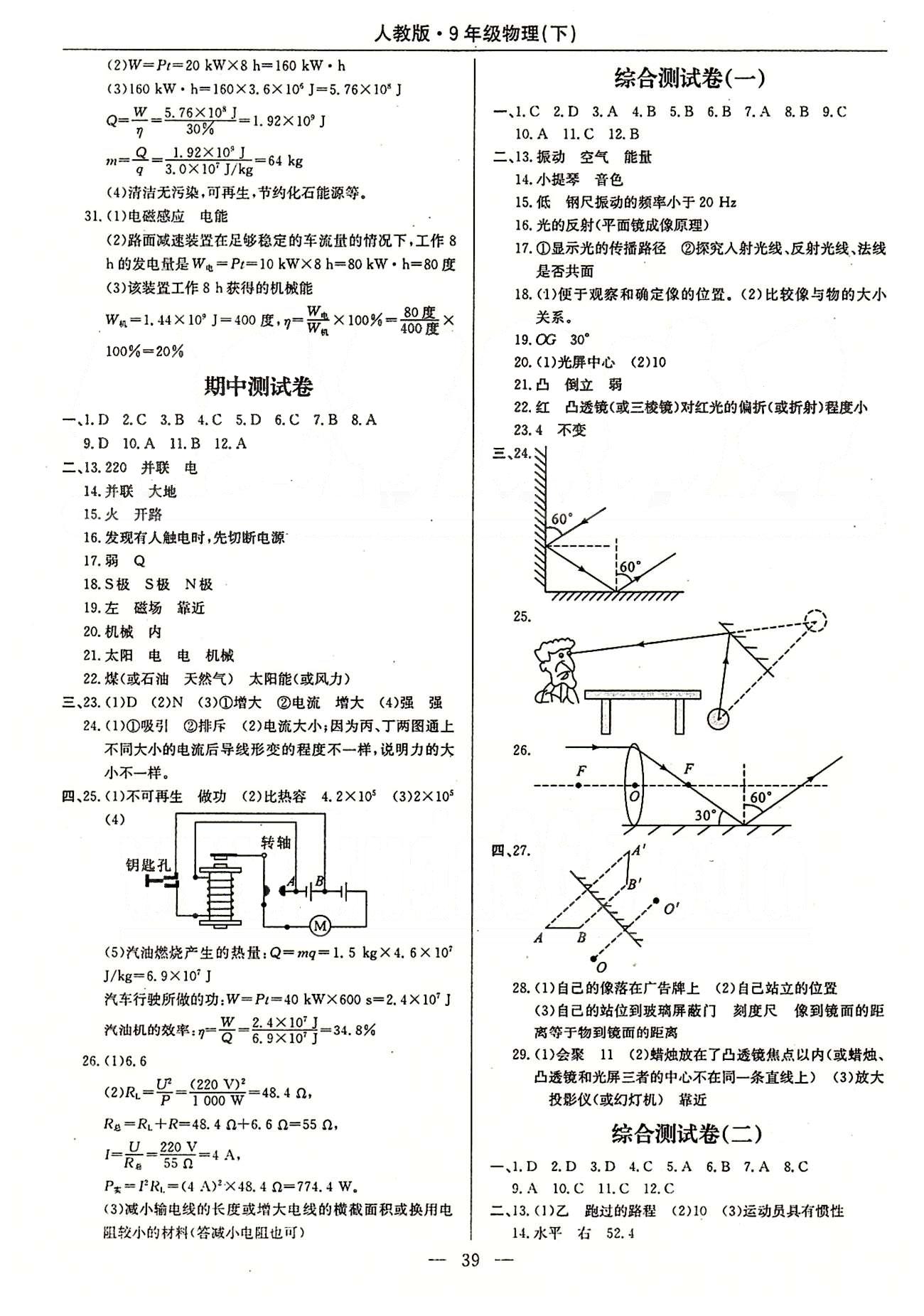 2015春 教材精析精练 高效通九年级下物理延边教育出版社 单元测试卷 [3]