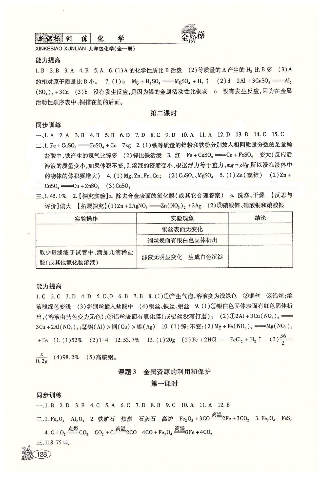 金阶梯课课练单元测九年级下化学吉林大学出版社 第八单元　金属和金属材料 [2]