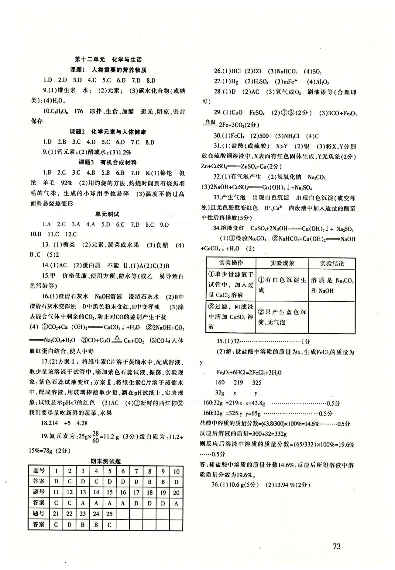 配套綜合練習(xí)九年級下化學(xué)甘肅文化出版社 參考答案 [4]