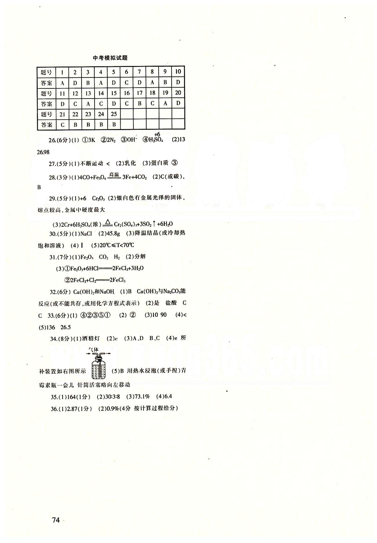 配套綜合練習九年級下化學甘肅文化出版社 參考答案 [5]