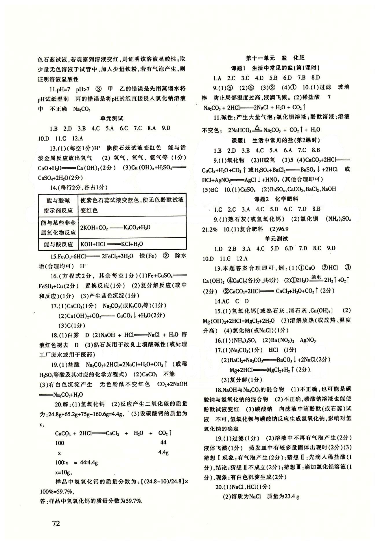 配套綜合練習(xí)九年級(jí)下化學(xué)甘肅文化出版社 參考答案 [3]