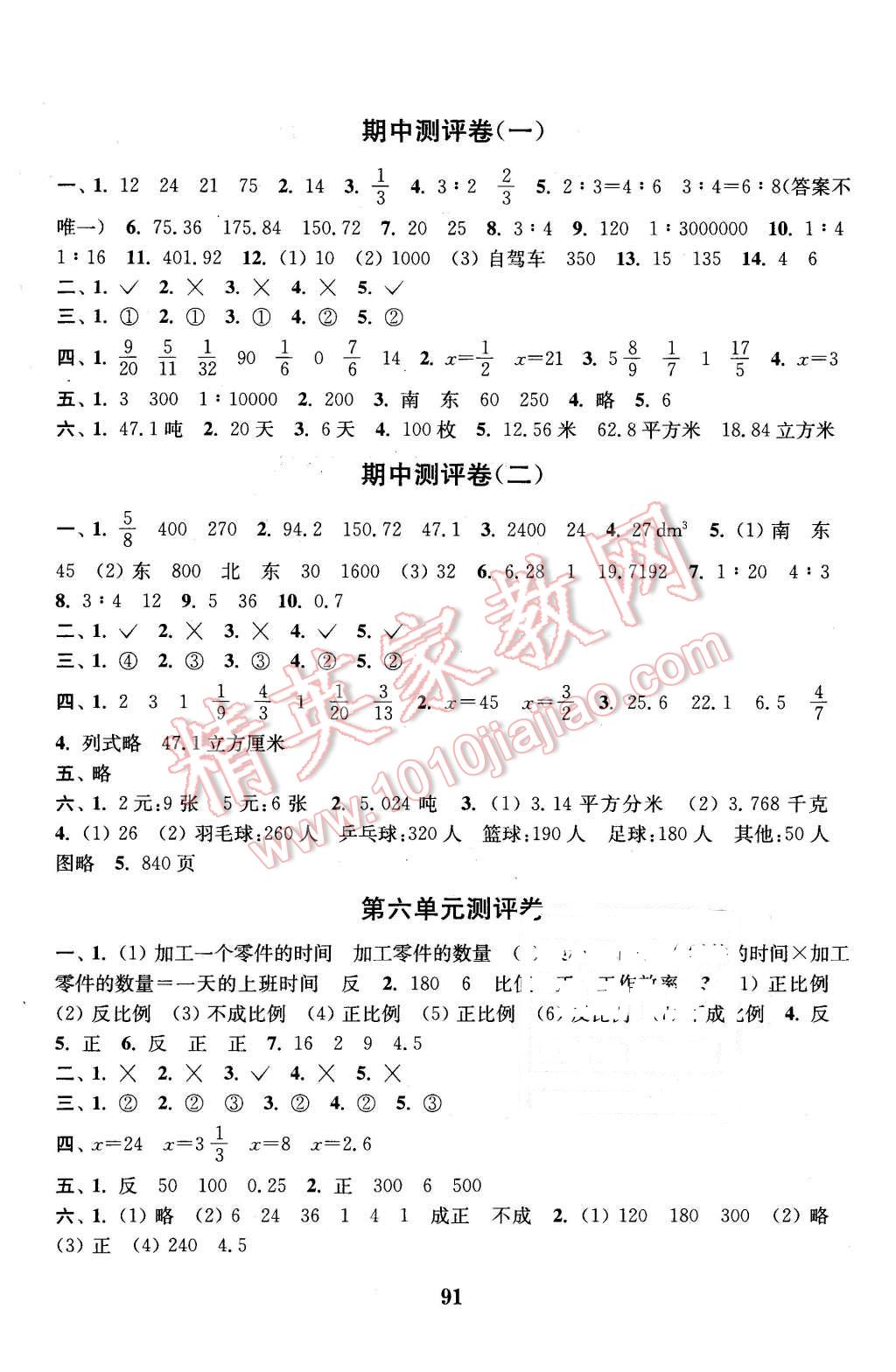 2016年通城學(xué)典小學(xué)全程測評卷六年級數(shù)學(xué)下冊蘇教版 第3頁